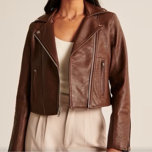 ABERCROMBIE BROWN LEATHER JACKET - Picture 1 of 4